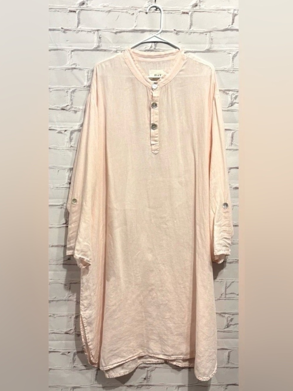 FLAX Light Pink Linen Long Sleeve Midi Tunic Top Dress– Size Small